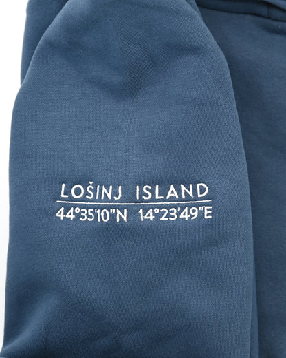 Premium, heavy hoodie  with Lošinj island coordinates stitched on the sleeve.
