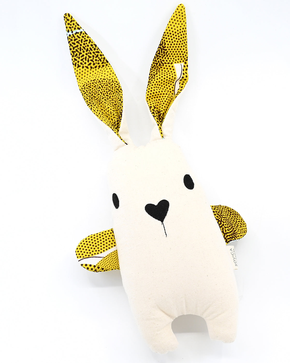 Soft rabbit toy by Croatian designer Sovica, made from cotton nautical stripes or African wax fabric and suitable for babies and children.